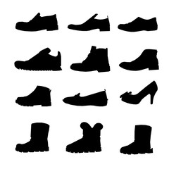 Collection of black shoes icons for women and men - vector illustration