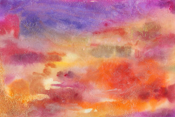 Bright colorful watercolor paper textures on white background. Chaotic abstract organic design.