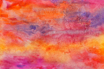 Bright colorful watercolor paper textures on white background. Chaotic abstract organic design.
