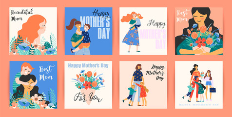 Fototapeta na wymiar Happy Mothers Day. Vector templates with women and children.