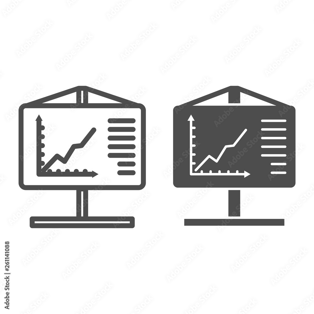 Poster flipchart line and glyph icon. presentation vector illustration isolated on white. chart board outli