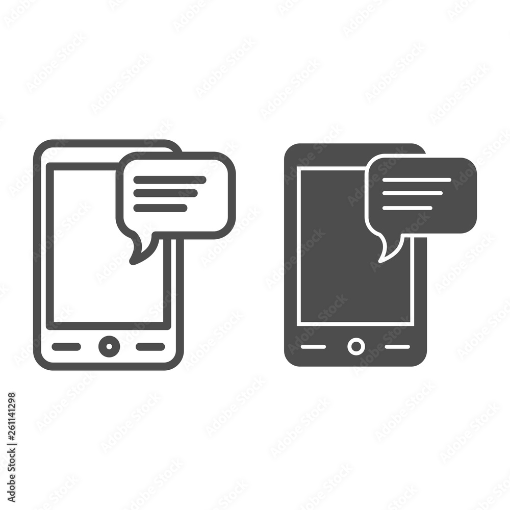 Aufkleber message on phone line and glyph icon. sms and smartphone vector illustration isolated on white. chat