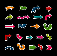 colorful arrow icons set Isolated on black background. vector illustration.