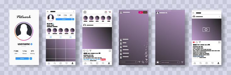 New Mock up.  Mobile instagram mock-up.  Web site mobile template. Social network interface mock up. UI UX KIT Flat design. Vector