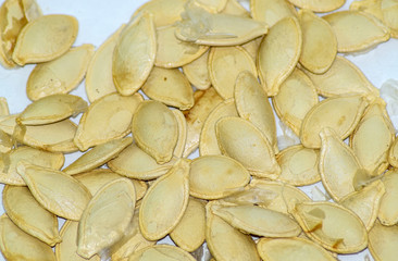Seeds of zucchini on white background. Courgettes.