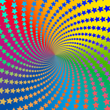 Star pattern spiral. Colorful, psychedelic, hypnotizing, trance-like, vibrant, energetic, vivid, intensive, circular fractal background illustration.