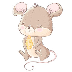 Cute mouse with cheese