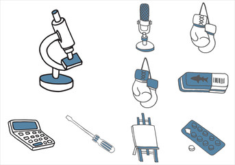 Set of  various items and equipment doodle icons