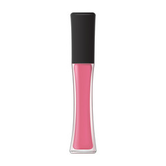 Obraz premium Liquid lipstick. Lip gloss in glass bottle. Container with brush. Cosmetics template design. 3d realistic packaging.