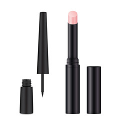 Obraz premium Lip balm, eyeliner set realistic vector illustration design.
