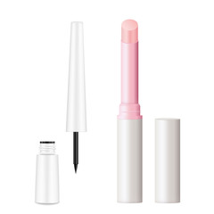 Obraz premium Lip balm, eyeliner set realistic vector illustration design.