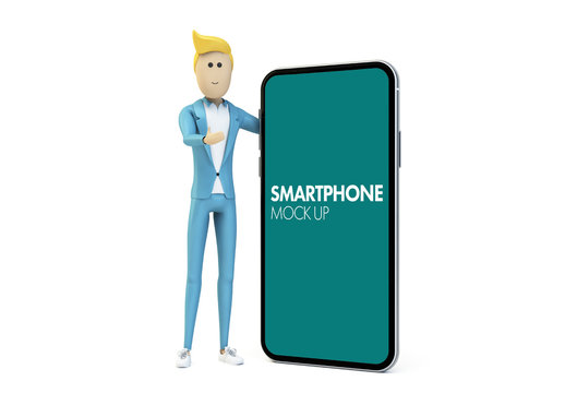 Cartoon Businessman with Smartphone Mockup