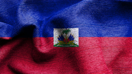 High resolution Haiti flag flowing with texture fabric detail