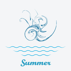 Blue sea shells icon with the inscription summer, rapan, vector illustration.
