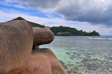 Beautiful rock formations at the beach on the paradise island Seychelles