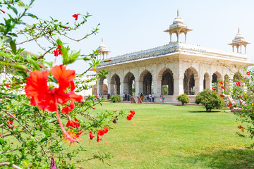 New Delhi, India, Mar 30 2019 - Tourists stroll around the Divan-i-Khas and Khas Mahal, Red Fort...