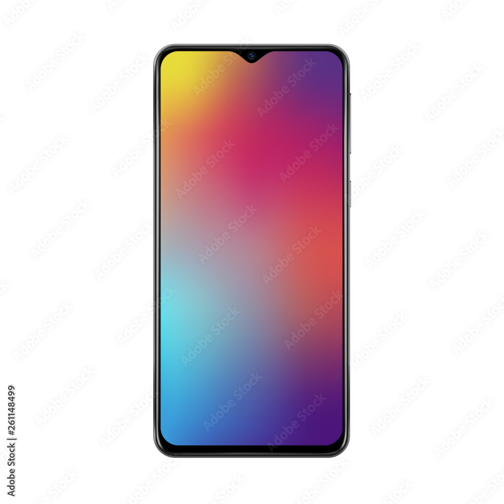 Poster realistic trendy smartphone mockup with thin frames and gradient mesh screen wallpaperr vector illus