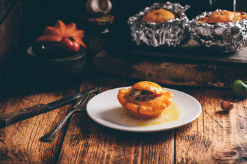 Baked Pattypan squash stuffed with ground meat