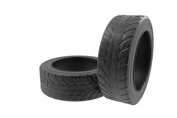 Car wheels tires set isolated on white background. 3d render realistic auto tire illustration. For banner design poster.