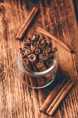 Cinnamon sticks in a glass jar