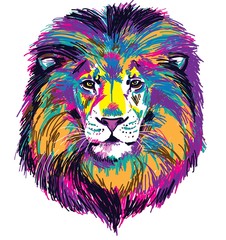 The head of a lion. Multicolored pop art pattern. Bright print.