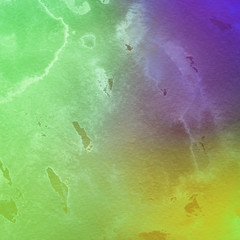 Colorful bright ink and watercolor texture on white paper background. Paint leaks and ombre effects. Hand painted abstract image.