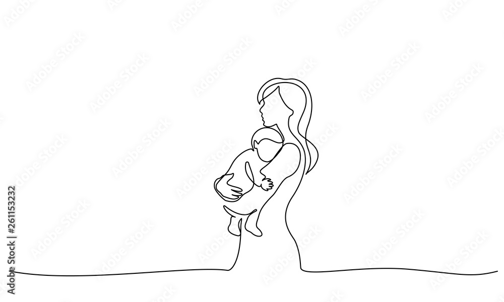 Wall mural woman hold her baby with air balloons