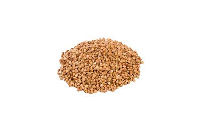 roasted buckwheat heap isolated on white background. nutrition. bio. natural food ingredient.