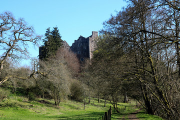 Doune Castle Scotland Against a Blue Sky