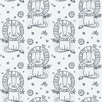 Seamless cute childish pattern with hand drawn cute animals. Creative doodle kids texture for fabric, wrapping, textile, wallpaper, prints, apparel