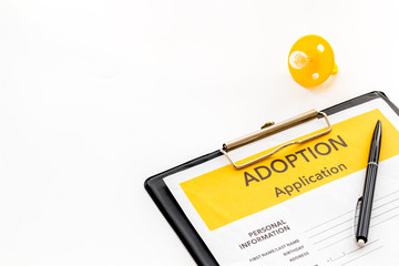 Application to adopt child with dummy on white background