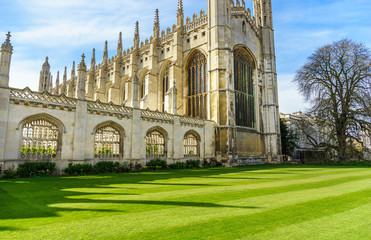 Clare & King's College with beautiful blue sky in Cambridge, UK