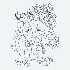 Cute little animal. Cartoon hand drawn vector illustration.