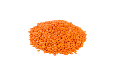 red lentils heap isolated on white background. nutrition. bio. natural food ingredient.