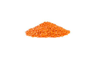 red lentils heap isolated on white background. nutrition. bio. natural food ingredient.front view.