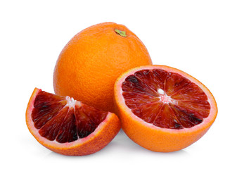 whole and half blood orange with slice isolated on white background