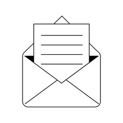 Email with letter symbol isolated black and white