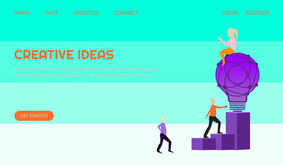 Creative idea vector illustration concept, people with giant light bulb, can use for, landing page, template, ui, web, mobile app, poster, banner, leaflets, background.