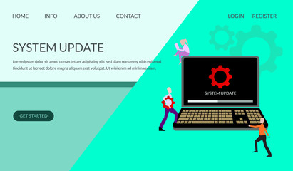 system update illustration concept, people trying to update the operating system, can be used for, landing pages, templates, ui, web, mobile applications, posters, banners, leaflets - vectors