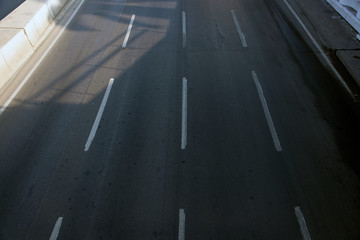 Empty road with 4 lanes.