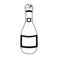 Chamapgne bottle cartoon isolated in black and white