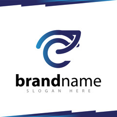 e Letter Line art logo template