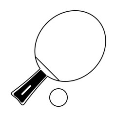 Ping pong racket and ball in black and white