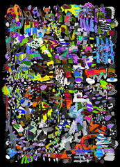 Fototapeta na wymiar Modern multicolor futuristic pop art pattern. Bright color abstract painting in Neo Memphis style.
