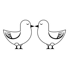 Cute birds kiss cartoon isolated in black and white