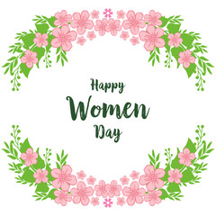 Vector illustration design of happy women day with texture green leafy wreath frame