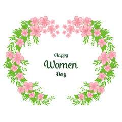 Vector illustration design of happy women day with texture green leafy wreath frame