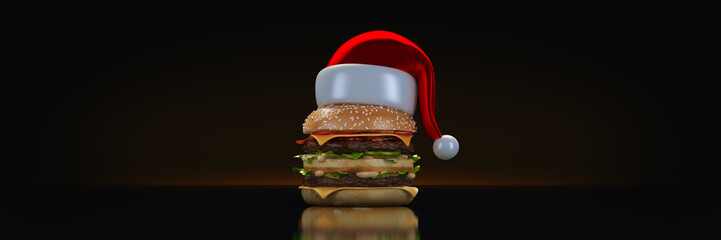 hamburger with santa hat. 3d rendering