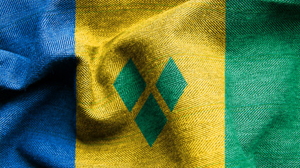 High resolution Saint Vincent and the Grenadines flag flowing with texture fabric detail