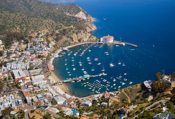 Aerial photo of Avalon Harbor on Catalina Island of the Coast of Southern California.